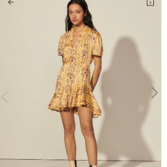 ⭐️💛 NWT💛⭐️ Sandro dress Women's Suzette Floral Frill Neck Dress MULTIPLE SIZES - Picture 2 of 5